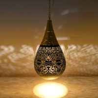 Hanglamp Ameera zwart/goud druppel met draad in 2 maten