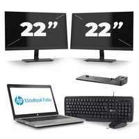 HP EliteBook Folio 9470m - Intel Core i7-3e Generatie - 14 inch - 8GB RAM - 256GB SSD - Windows 10 + 2x 22 inch Monitor