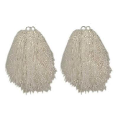Cheerball/pompom met ringgreep - 2x - wit - 23 cm - voor kinderen - Cheerleader verkleed accessoires