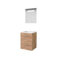 Basic-Line Economic 46 Badkamermeubelset - 50 x 46 cm - Met Grepen - 2 Lades - Acryl Wastafel - 1 Kraangat - Spiegel met LED Verlichting - Whisky Oak