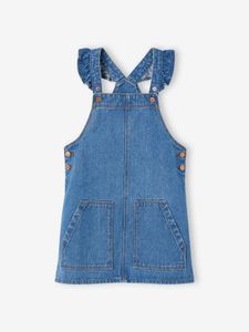 Salopettejurk van jeans met ruches op de schouders stone