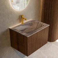 Badmeubel Mondiaz Kurve-Dlux | 60 cm | Meubelkleur Walnut | Wastafelkleur Sombra | Solid surface | Wasbak midden spoelbak | 1 kraangat