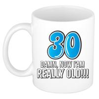 Verjaardag cadeau mok 30 jaar - nu ben ik echt oud! - blauw - 300 ml - keramiek