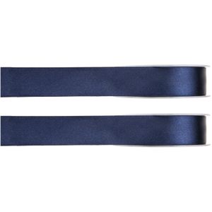 2x Hobby/decoratie navyblauwe satijnen sierlinten 1 cm/10 mm x 25 meter