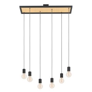 EGLO Consett Hanglamp - E27 - 78 cm - Staal/Hout - Zwart/Bruin