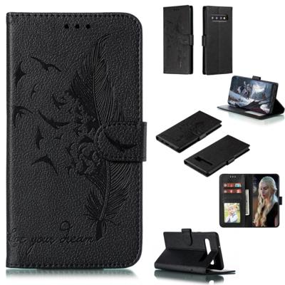 Feather patroon Litchi textuur horizontale Flip lederen draagtas met portemonnee & houder & kaartsleuven voor Galaxy S10 5G (zwart)