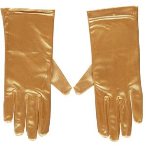 Gouden gala handschoenen kort van satijn 20 cm