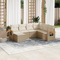 7-delige Loungeset met kussens poly rattan beige