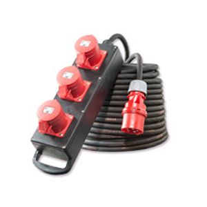 10 meter krachtstroom verlengkabel 32A 5-polig 5 x 6mm² 400V zwart IP44 verdeeldoos