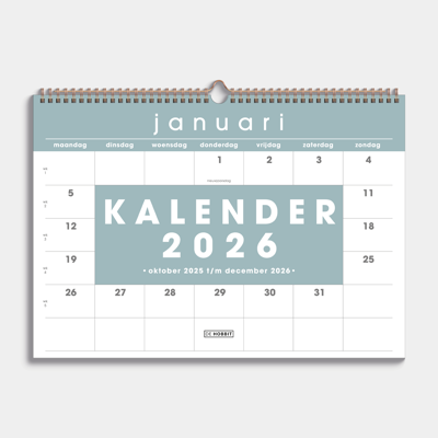 A3 Maandkalender 2026 Grijs Groen