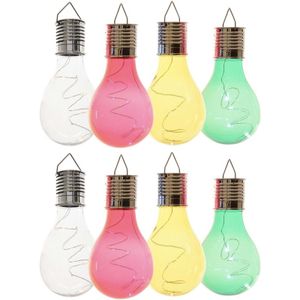 8x Buiten LED wit/groen/geel/rood peertjes solar lampen 14 cm