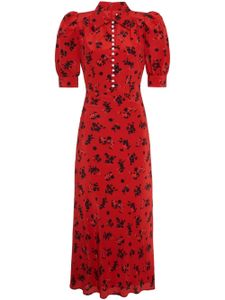 Alessandra Rich robe évasée en soie à fleurs - Rouge