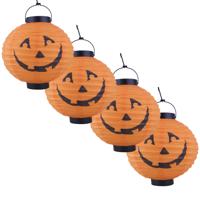 Halloween decoratie - 4x - pompoen - 20 cm - versiering - met LED licht