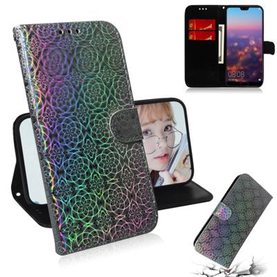 Voor Huawei P20 effen kleur kleurrijke magnetische Buckle horizontale Flip PU lederen draagtas met houder & kaartsleuven & portemonnee & Lanyard (zilv
