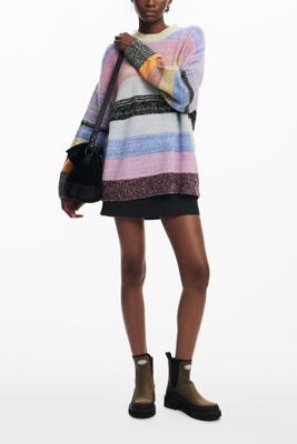 Gestreepte gebreide trui - MATERIAL FINISHES - L