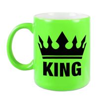 Cadeau King mok/ beker fluor neon groen met zwarte bedrukking 300 ml - feest mokken - thumbnail