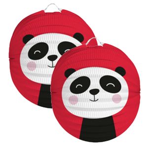 Lampion panda - 2x - 22 cm - rood - papier