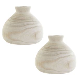 2x stuks houten vaas/vazen bruin 18 x 16 cm rond