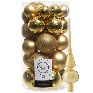 Decoris kerstballen 30x stuks - goud 4/5/6 cm kunststof mat/glans/glitter mix en piek