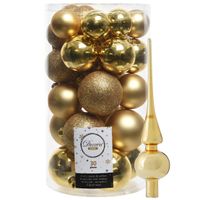 Decoris kerstballen 30x stuks - goud 4/5/6 cm kunststof mat/glans/glitter mix en piek - thumbnail