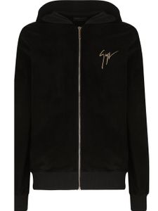 Giuseppe Zanotti hoodie en velours à logo brodé - Noir