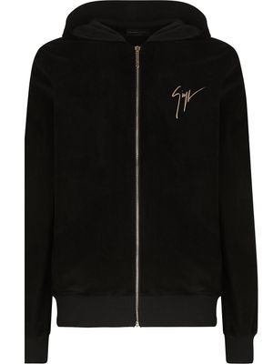 Giuseppe Zanotti hoodie en velours à logo brodé - Noir