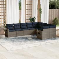 9-delige tuinbankset met kussens, grijs polyrotan