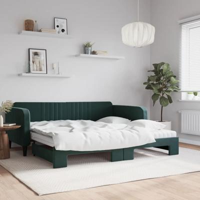 Slaapbank onderschuifbed matrassen 100x200cm fluweeldonkergroen
