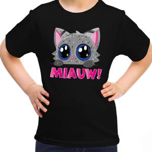 Verkleed T-shirt voor jongens/meisjes - Miauw - zwart - carnaval - feestkleding voor kinderen