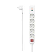 Hama Stekkerdoos 5-voudig USB-C/A 18W PD/QC™ Schak. Platte St. 1,4 M Wit