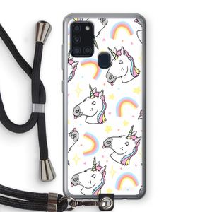 Rainbow Unicorn: Samsung Galaxy A21s Transparant Hoesje met koord
