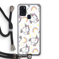 Rainbow Unicorn: Samsung Galaxy A21s Transparant Hoesje met koord