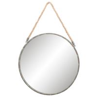 HAES DECO - Ronde Spiegel met Touw - Grijs - Ø 56x3 cm - Metaal - Wandspiegel, Spiegel rond