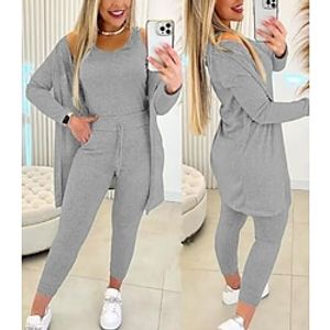 Dames Hesje Broeken Sets Cape Effen Kleur Zwart Blozend Roze Leger Groen Trekkoord Lange mouw Casual Feestdagen Modieus Strakke ronde hals Normale pasvorm Herfst Lightinthebox