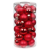 30x stuks kleine glazen kerstballen rood mix 4 cm - Kerstbal - thumbnail