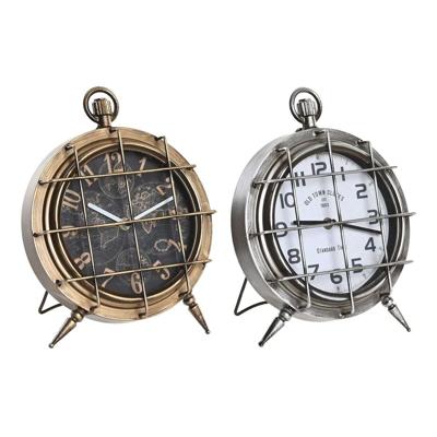 Tafelklok DKD Home Decor Wit Zwart Gouden Zilverkleurig Wereldkaart (2 Stuks)