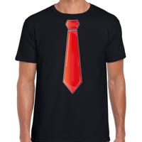 Verkleed t-shirt voor heren - stropdas rood - zwart - carnaval - foute party - verkleedshirt - thumbnail