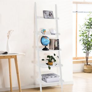 5 Tier Ladder Plank Boekenkast Archiefrek-Wit