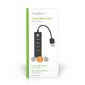 Nedis UHUBU2420BK interface hub USB 2.0 480 Mbit/s Zwart