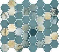 Tegelsample: The Mosaic Factory Valencia hexagon glasmozaïek tegels 28x33 turquoise
