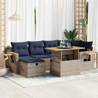7-delige Loungeset met kussens poly rattan acacia zwart