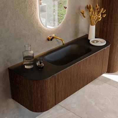 Badmeubel Mondiaz Kurve | 140 cm | Meubelkleur Walnut | Wastafelkleur Urban | Midden spoelbak | Zonder kraangaten