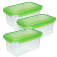 3x Voorraad/vershoudbakjes 2,5 liter transparant/groen plastic