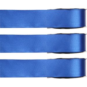 3x Hobby/decoratie blauwe satijnen sierlinten 1,5 cm/15 mm x 25 meter