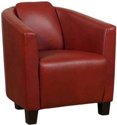 Rode leren landelijke kuipstoel Press - poot hout bruin - Granada leer Rouge (rood leer)
