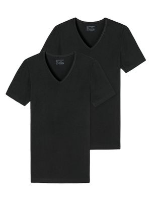 Schiesser - 95-5 - T-shirt 1/2 V-neck - 2-pack - zwart, Maat:S