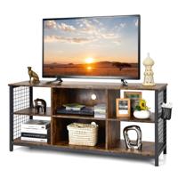TV-Kast voor Televisies tot 65" TV-Rek met 3 Niveaus Opbergmand 2 Kabelgaten Houten TV-Standaard voor Slaapkamer Woonkamer
