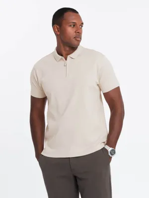 Italian Style - Poloshirt Heren - Korte Mouw Met Rits - Creme Camel - Italianstyle