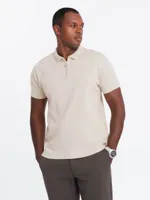 Italian Style - Poloshirt Heren - Korte Mouw Met Rits - Creme Camel - Italianstyle