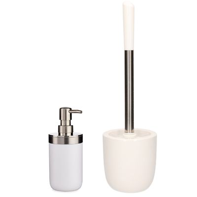 WC-/toiletborstel en houder dolomiet wit met zeeppompje 350 ml